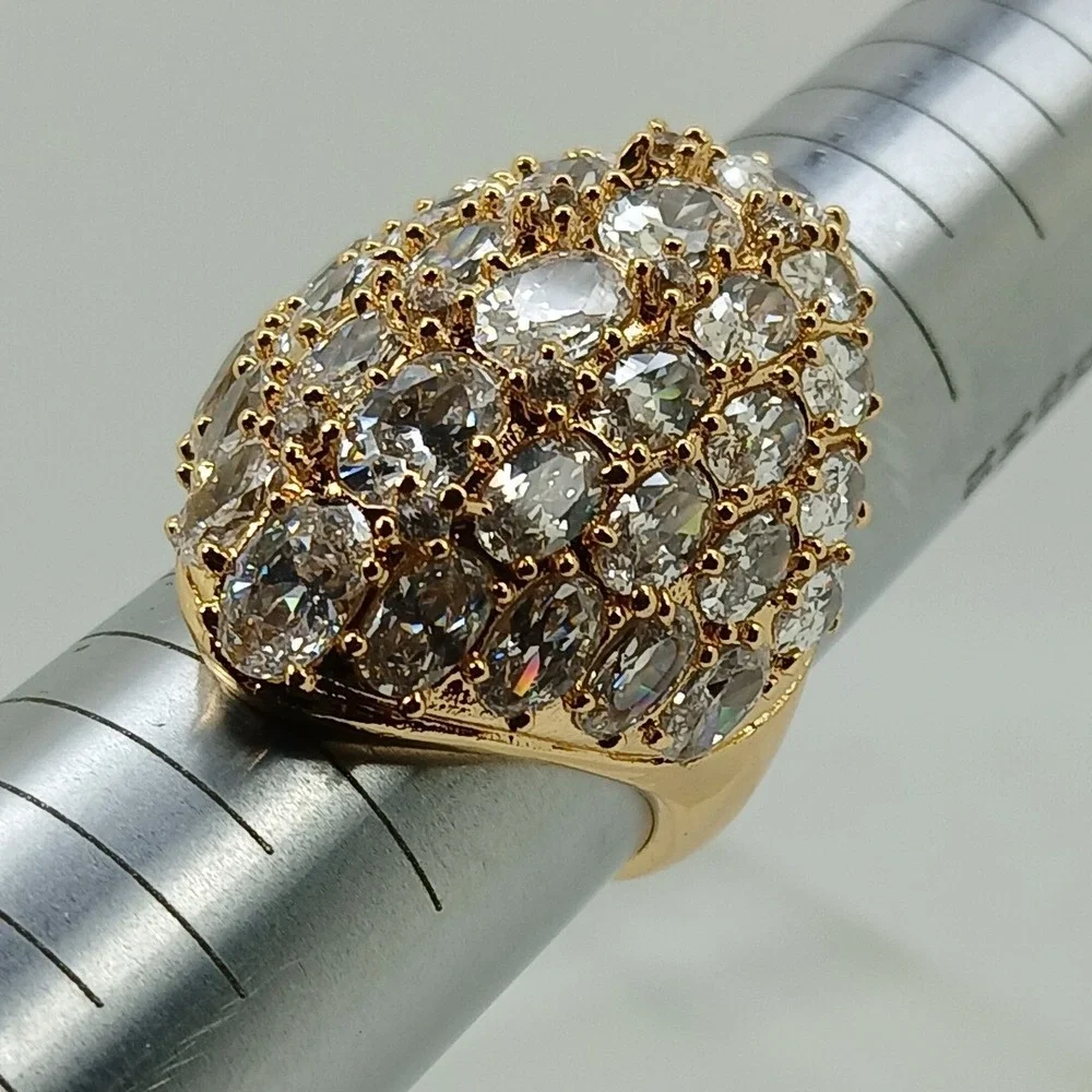 Vintage Huge 90s Oval Cluster Sim Diamond CZ Statement Dome Cocktail Ring Size 9